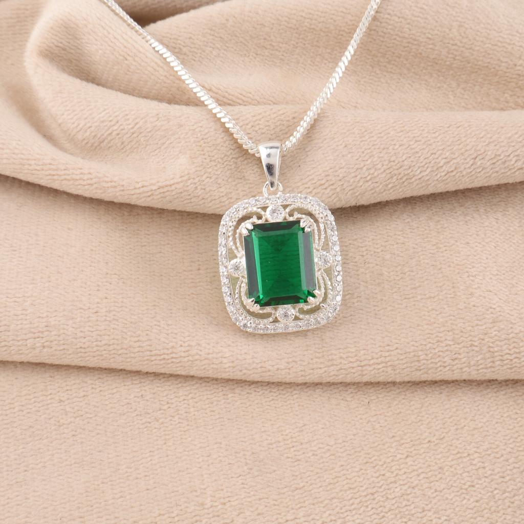 Chrome Diopside Gemstone 925 Fine Silver Jewelry Zircon Pendant For Wedding Gift CZP-11-2