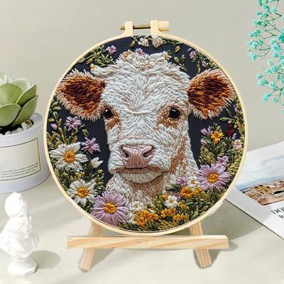 Punch Needle Stickset, Cartoon Highland Cow, DIY Stickset mit Hoop, Punch Needle Starter Craft Kit für Erwachsene und Kinder