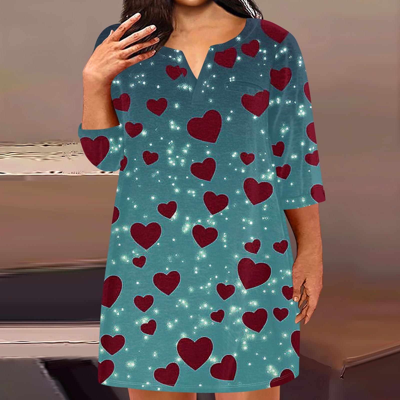 

Женское модное платье больших размеров с V-образным вырезом и рукавом три четверти, повседневное, с принтом «Любовь» и карманами L