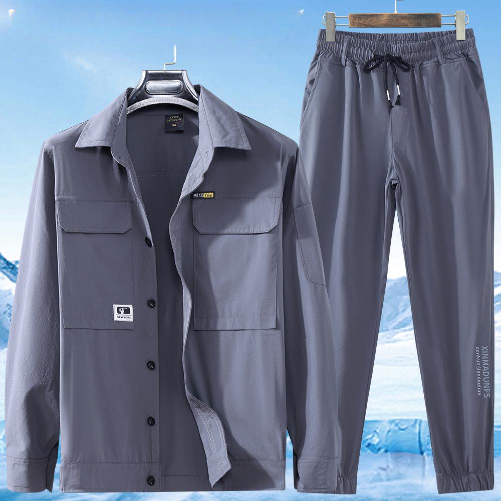 Summer Ice Silk Quick-drying Stretch Overalls Men's Casual Outdoor Breathable Lightweight Wear-resistant Tooling Labor Insurance Clothing