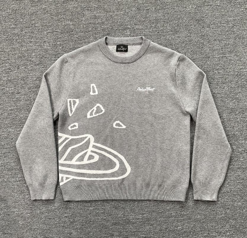 Unisex Jacquard Embroidery Street Style Sweater - Round Neck Knit Pullover for Autumn/Winter