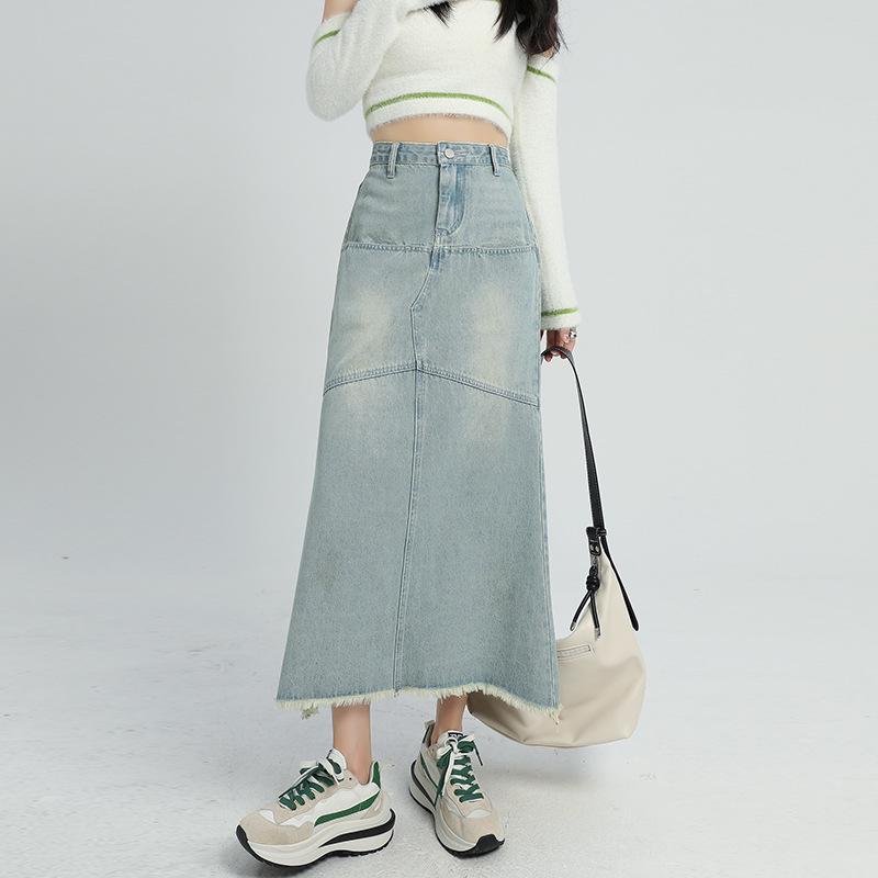 

Осень 2022 Юбка из денима А-силуэта с завышенной талией и хвостом русалки для женщин M