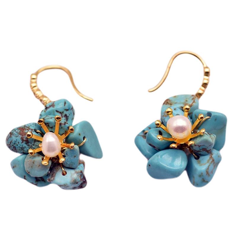 Pearl Earrings Flower Turquoise Women's Fashion Personality Flower Temperament Earrings
