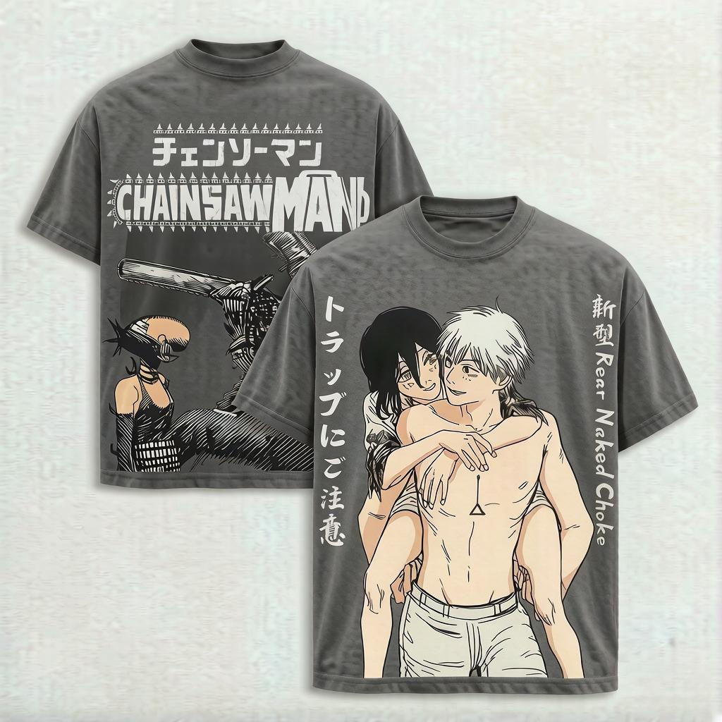 Anime Chainsaw Man Denji Reze Graphic T-shirt Vintage  Oversized T Shirt Men Clothing Cotton Clothing