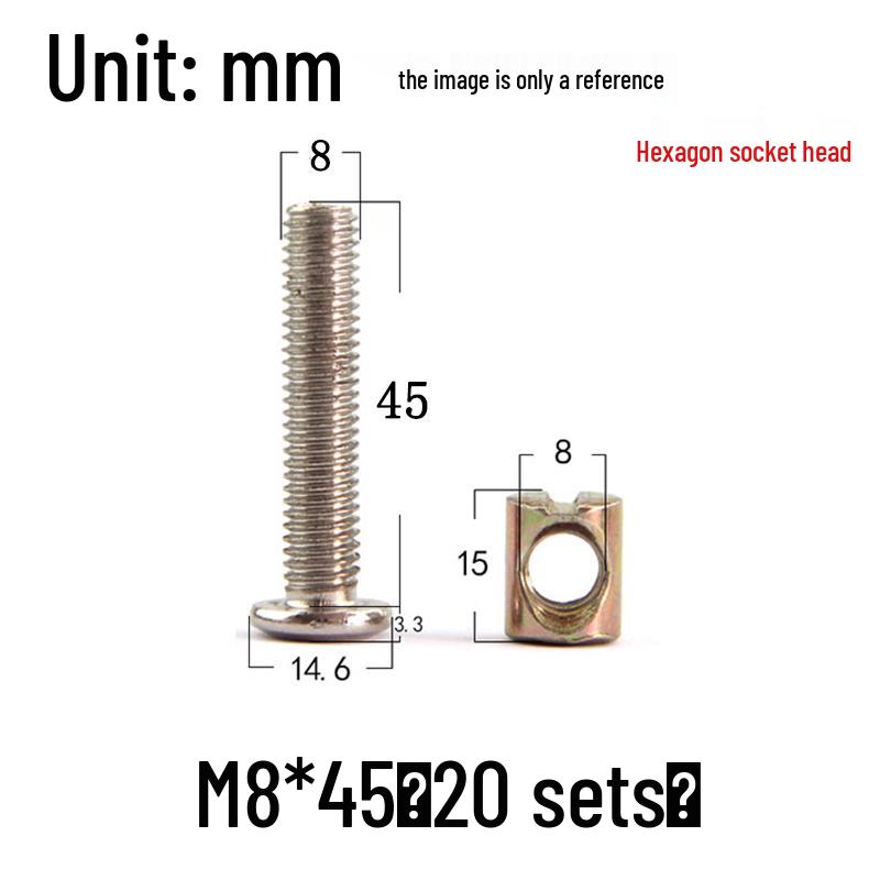 Nickel-Plated Phillips Hex Socket Crib Screw & Nut Set, M6/M8