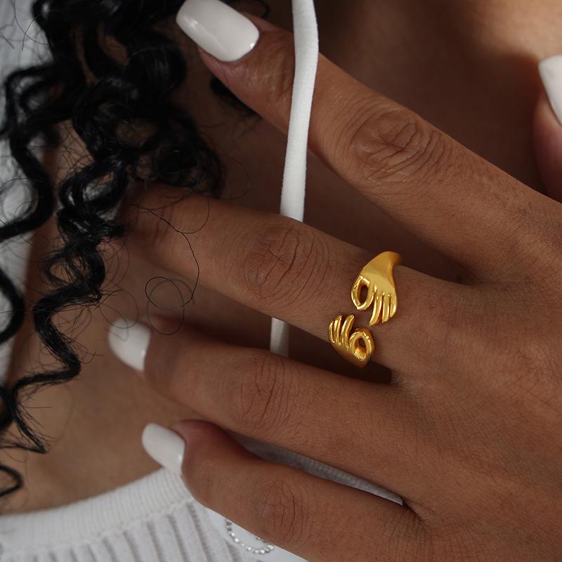 Hong Kong Retro-Style Open Ring: Unique Titanium Steel, 18K Gold, Non-Fading Women’s Jewelry