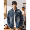 American Retro Heavy-Duty Pure Cotton Denim Shirt for Layering, Men's Long-Sleeve Autumn and Winter Style, Foreign Trade Men's Workwear Shirt