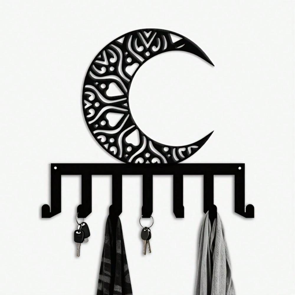 Nordic Crescent Key Holder Metal Wall Decor with 7 Hooks Iron Art Key Organizer for Entryway Hallway Bedroom Minimalist Practical Nature Lover Gift
