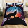 Wolf Duvet Cover Twin King Size, Roaring Wolves Wildlife Bedding Set Aurora Animals Galaxy Print Comforter Cover for Kids Boys
