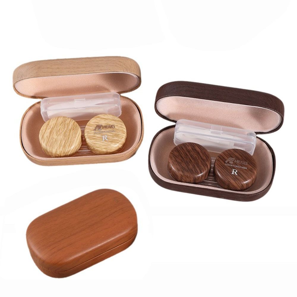Wood Grain Lens Storage Box Dual Compartment Portable Lens Case For Business Trip