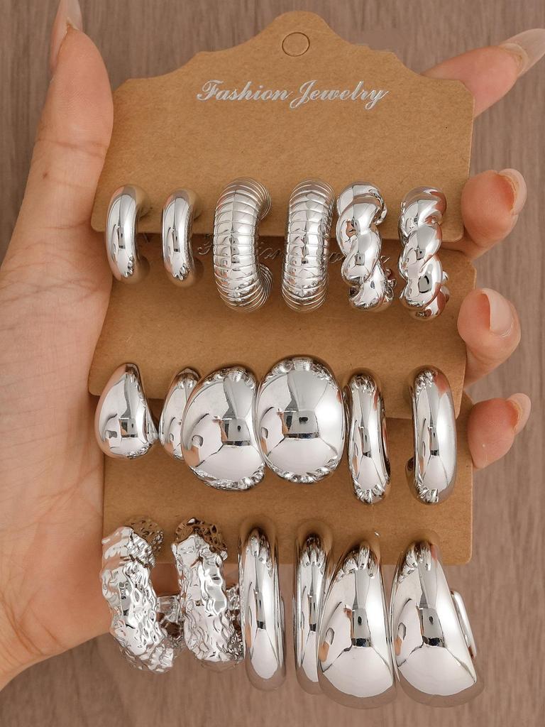 Cross-border Creative Geometric C-shaped Twist Ribbed Earring Set