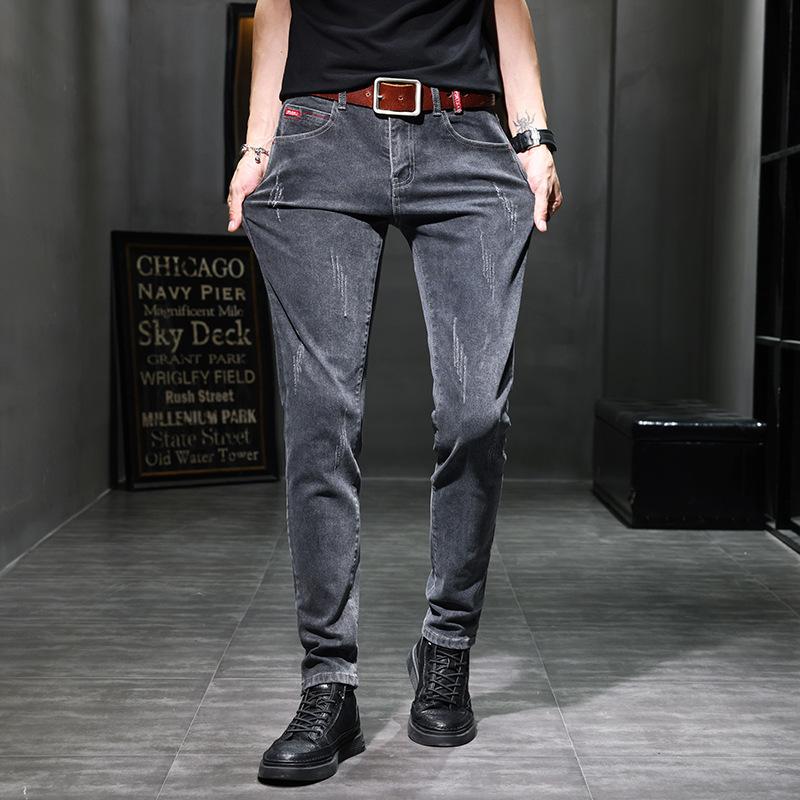 Men Slim Fit Denim Pants Male Fashion Casual Business Straight Leg Trousers Stretch Solid Pants
