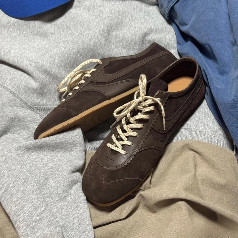 Fashion Forrest Gump Shoes Women 2025 Four-season Genuine Leather Women's Sneakers Flat Casual Retro German Training Shoes Loafers