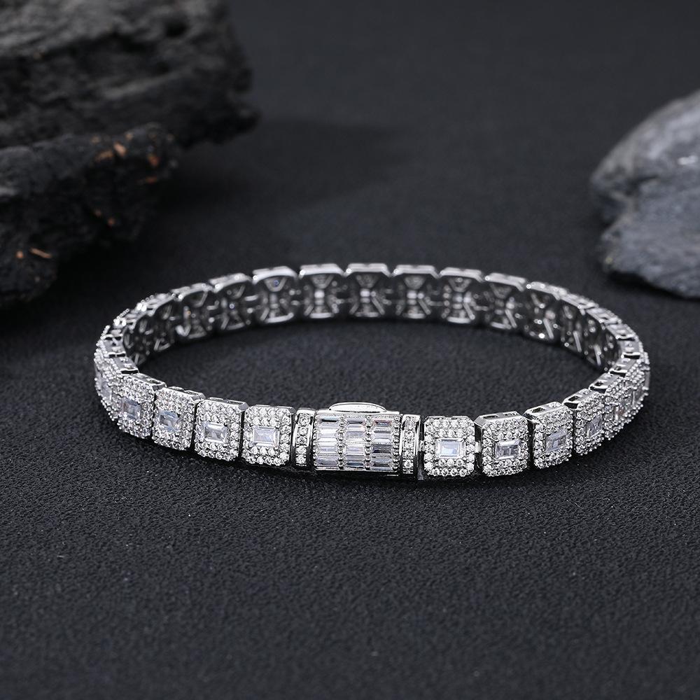 Hip Hop Jewelry 1mm Flip Buckle Rock Sugar Chain T Square Mixed Zircon Creative Versatile Trend Jewelry Accessories