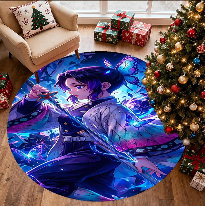Demon Slayer Pattern Round Rug, Indoor/Outdoor Mat, for Picnic, Gameroom, Bedroom, Office, Living Room, Home Decor Carpet, Birthday Gift