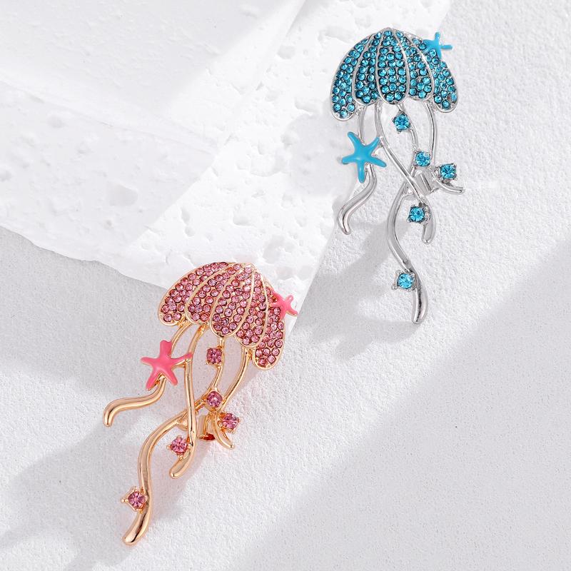 Rhinestone Jellyfish Brooches For Women Unisex Cute Sea Life Pins Office Birthday Party Friend Gifts Trendy Jewelry Accessories