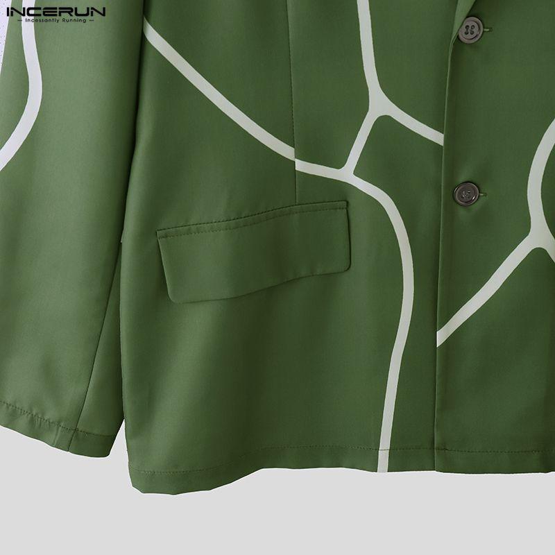 INCERUN Spring Autumn Men Lapel Neck Long Sleeve Button Print Thin Blazer Coats