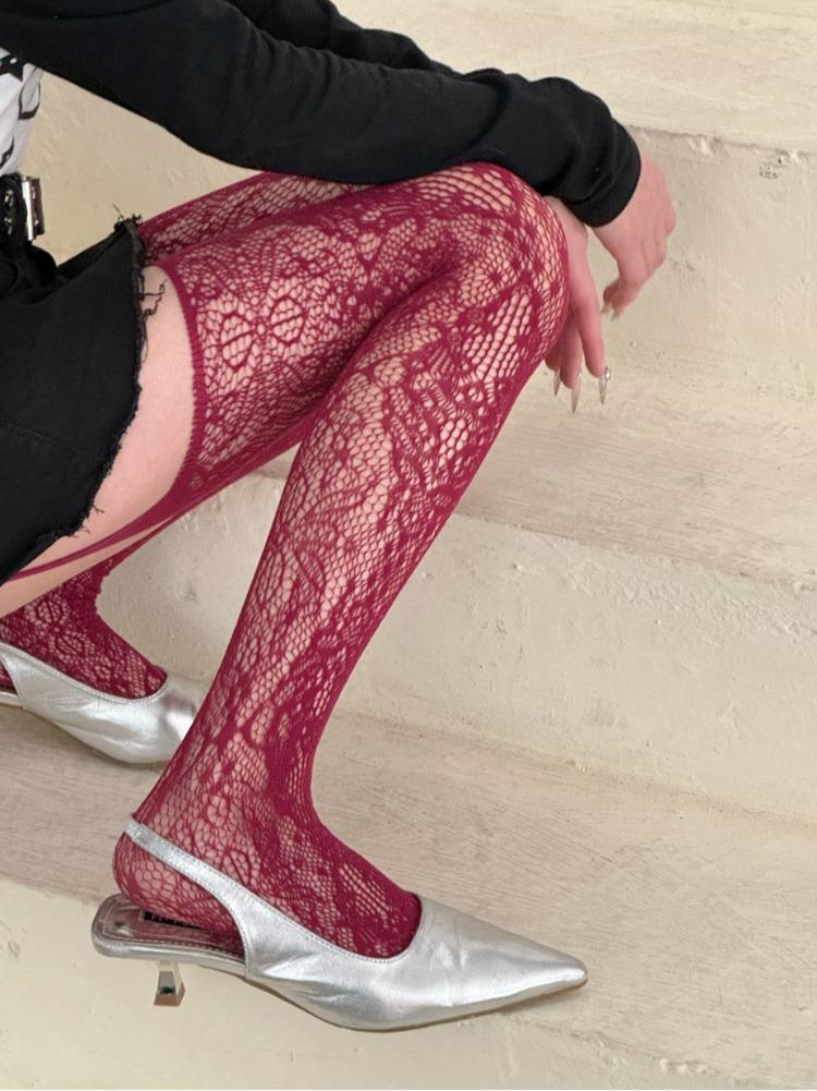 New Floral Pattern Coffee Fishnet Stockings with Suspender Women Sexy Brown Hollow Out Mesh Thigh High Socks Lolita Long Socks