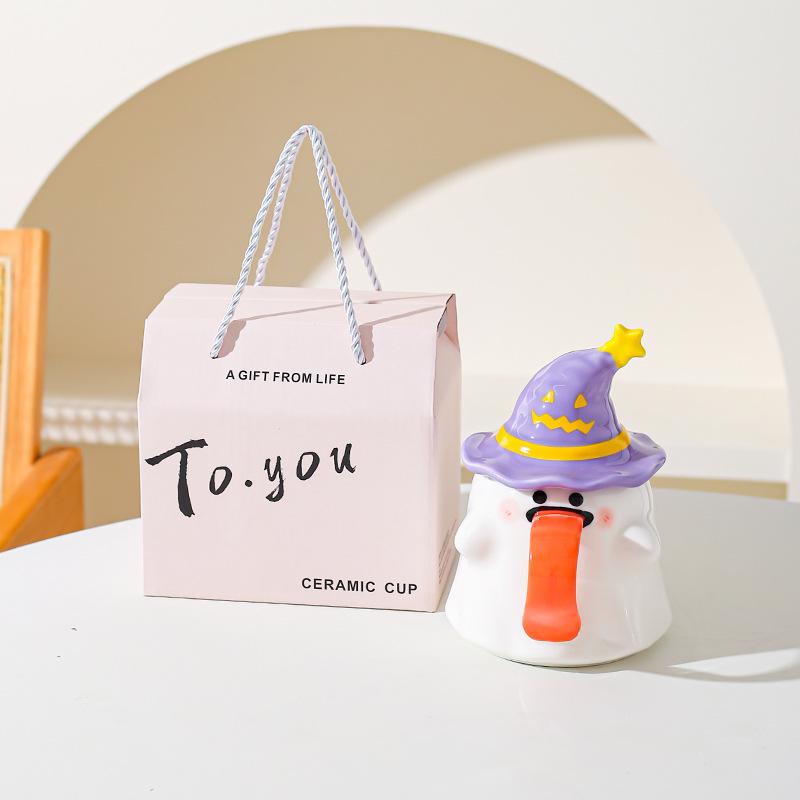 Zábavný hrnek duch s víčkem hrnek Halloweenský dárek keramický hrnek pro pár dobrý vzhled kancelářský hrnek na kávu