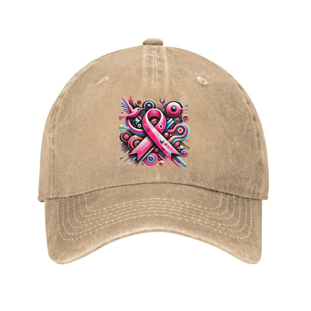 Pink Ribbon Breast Cancer Awareness Abstract Print Cotton Baseball Cap Adjustable Casual Dad Hat