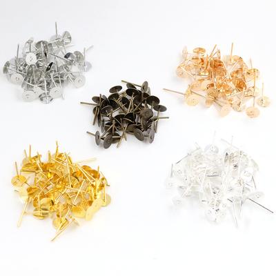 4mm 6mm 100pcs/Lot  Fashion 5 Colors Plated Stainless Iron Earring Studs Blank Base Earring Post (with Stopper) Base