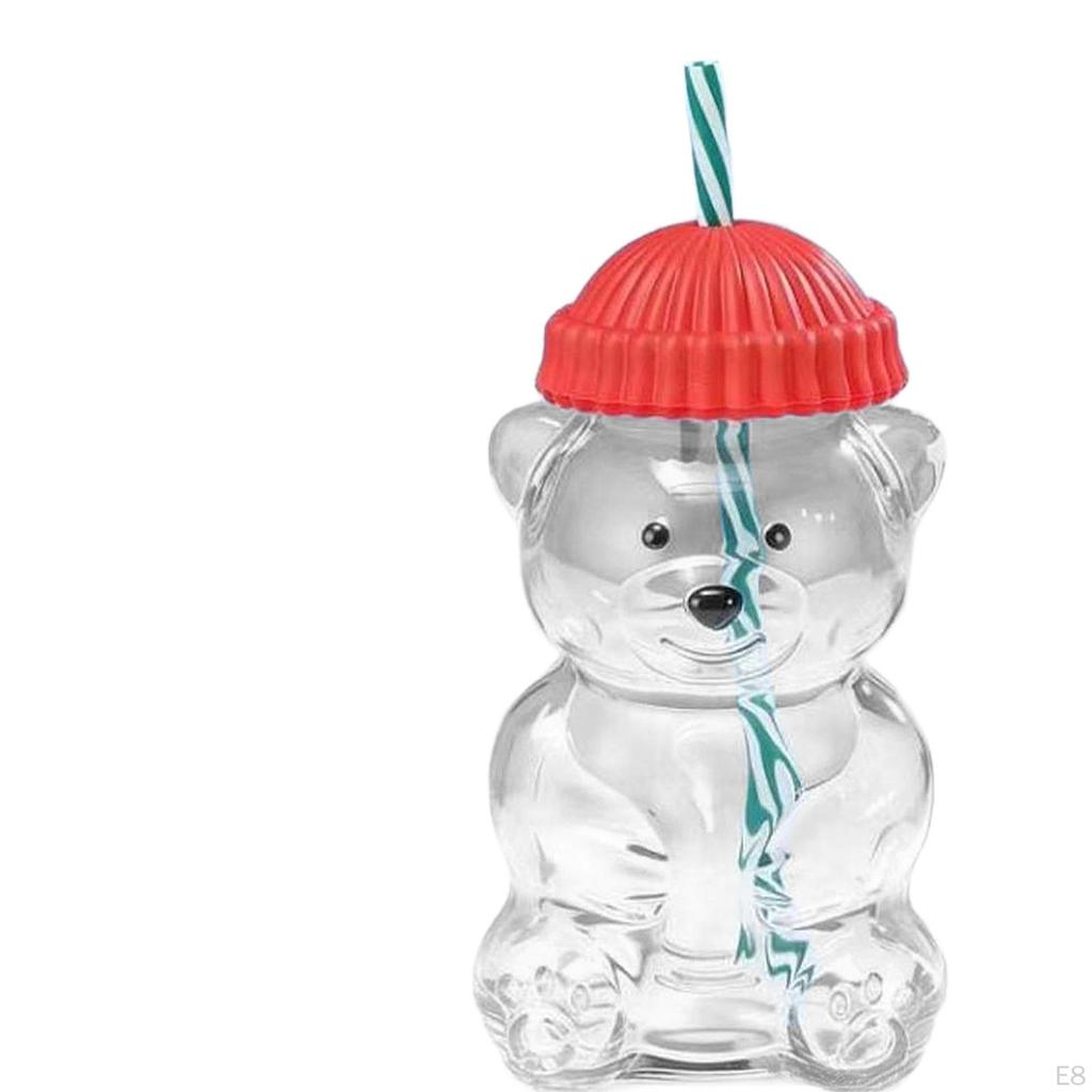 Bear Glass Cup Juice Glasses Clear Novelty Adorable Versatile Beverage Container with Lid for
