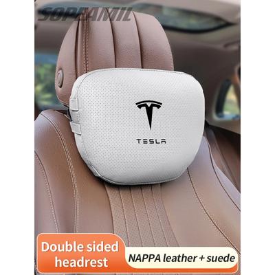 Car Double-Sided Suede Leather Headrest Neck Support Pillow Seat Waist Cushion Tesla Cybertruck Model 3 Model Y Model S Model XE