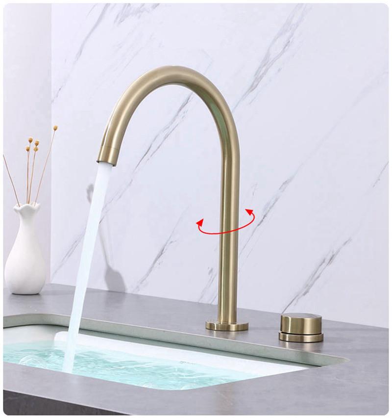 Brass Gray Basin faucet GrayBathroom Tap two hole Widespread Brushed Gold bathroom faucet sink tap 360 rotating Black basin Tap