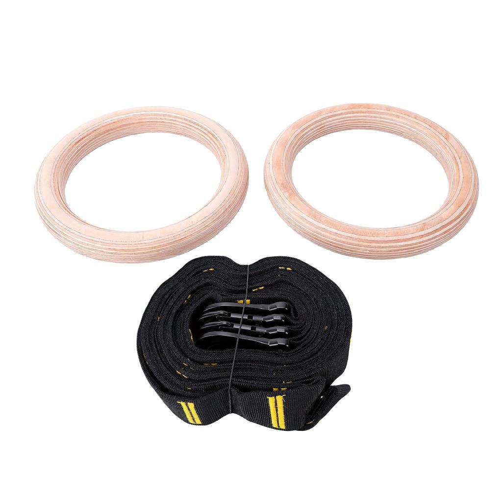 Anelli da Ginnastica Regolabili a Doppio Strato con Cinghie Numerate Anelli in Legno per Trazioni per Palestra Domestica Anello in Legno da 32 mm + Giallo da 38 mm