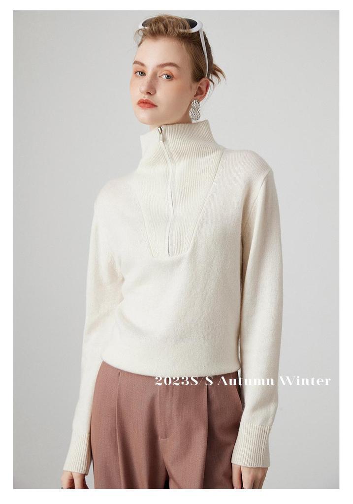 Women's Thickened Cashmere Knitwear: Zipper Lapel, Loose Fit Long Sleeve Sweater for Autumn/Winter