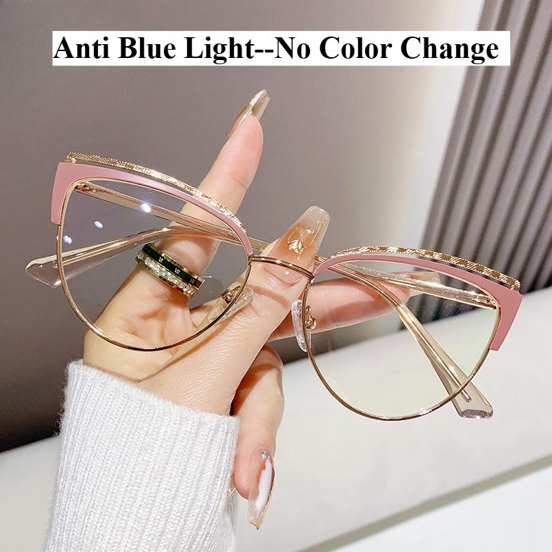 Photochromic Glasses Anti Blue Light Minimalist Style Flat Glasses Ultra Light Eyeglass Frame Metal Spring Eyeglass Legs