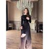 2024 Autumn Gradient Tie-dye Slimming Pleated Long Dress for Women
