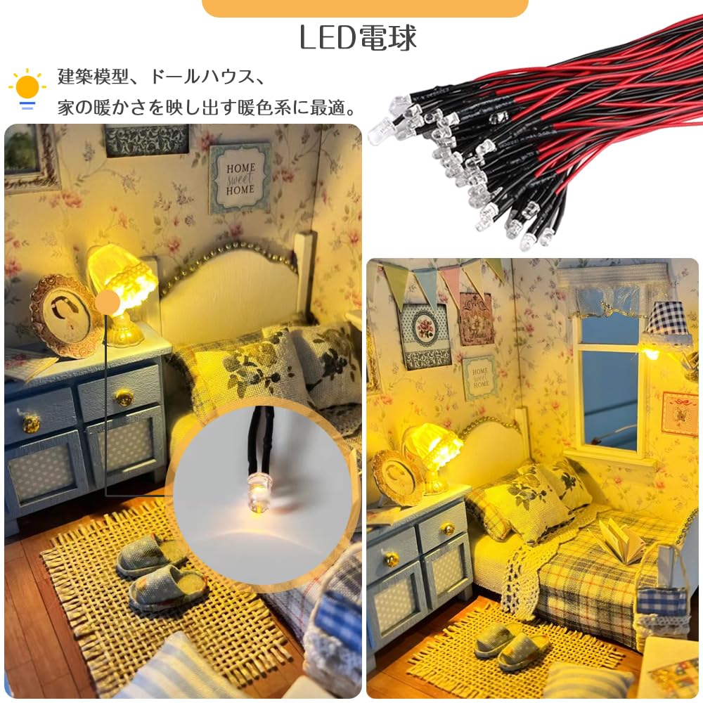 Pack of 20 5mm F5 LED Chip with and Resistor for Diorama Universal DIY Train Building Color Model Advertising Digital and More Yellow Bulbs, Compact,