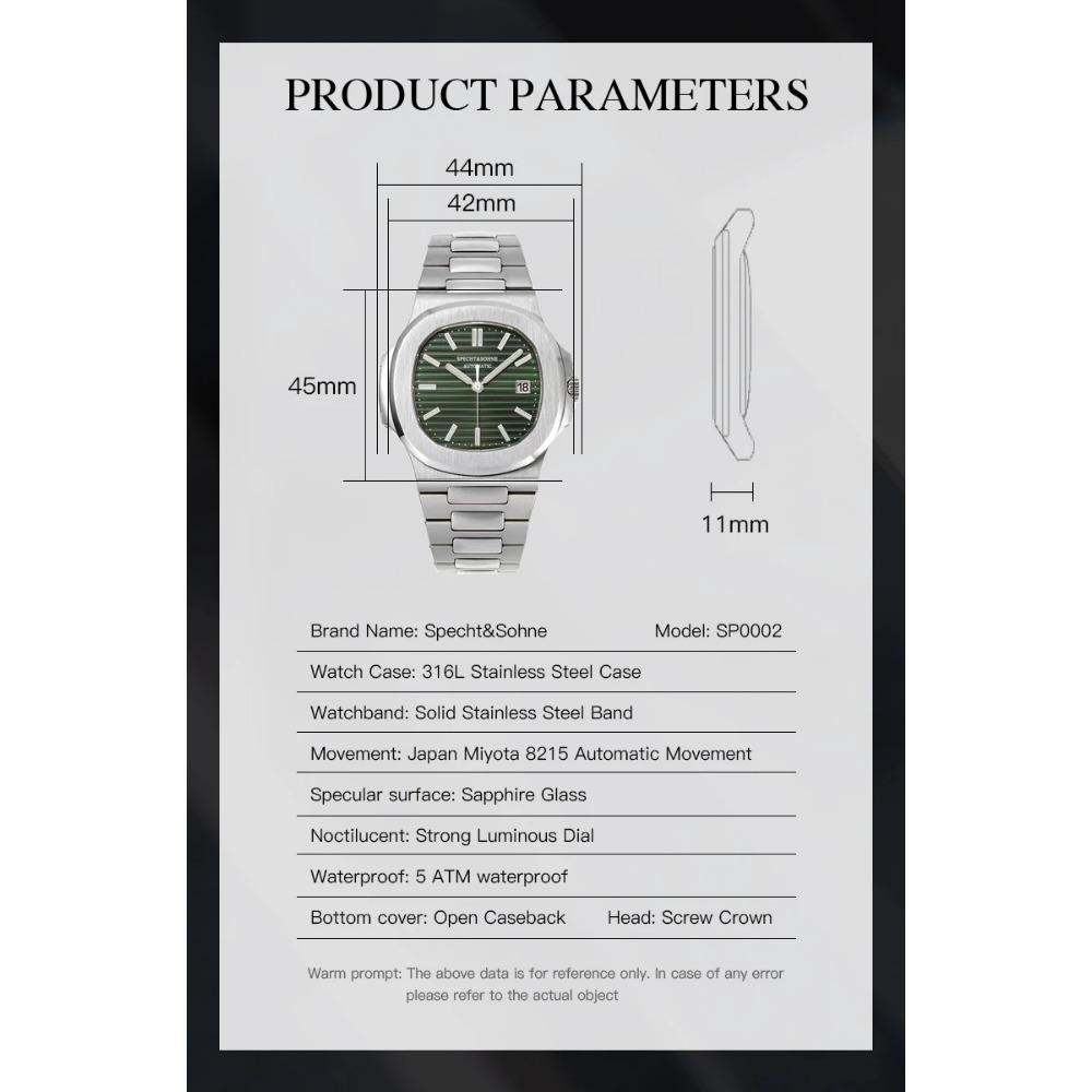 Specht & Söhne Mechanické náramkové hodinky pro muže 5711 Hodinky Miyota 8215 Sportovní hodinky Relogio Masculino