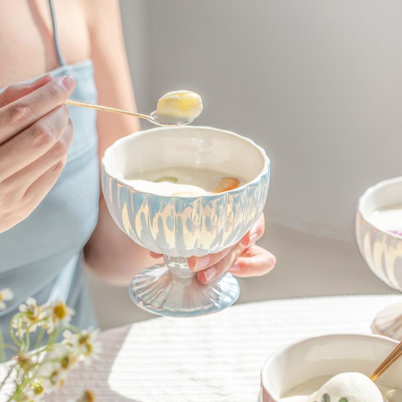 Nordic High Value Ice Cream Ceramic Cup Creative Pearl High Legged Mug Restaurant Fruit Dessert Bowl Cup