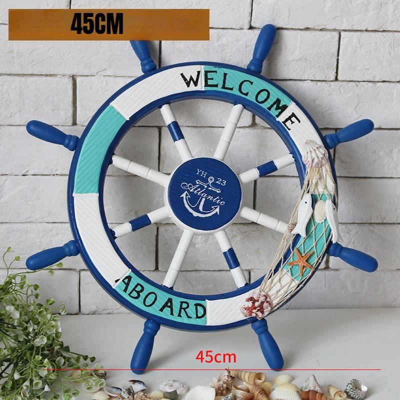 Mediterranes Holzschiffsraddekor 45cm Nautisches Ruder Handgefertigt Handwerklich Langlebiges Hängendes Ornament für die Wohnzimmerwand