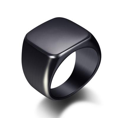 Fashion Men Black Smooth Stainless Steel Rings Glossy Signet Square Finge Rings Hiphop Punk Male Wedding Party Jewelry