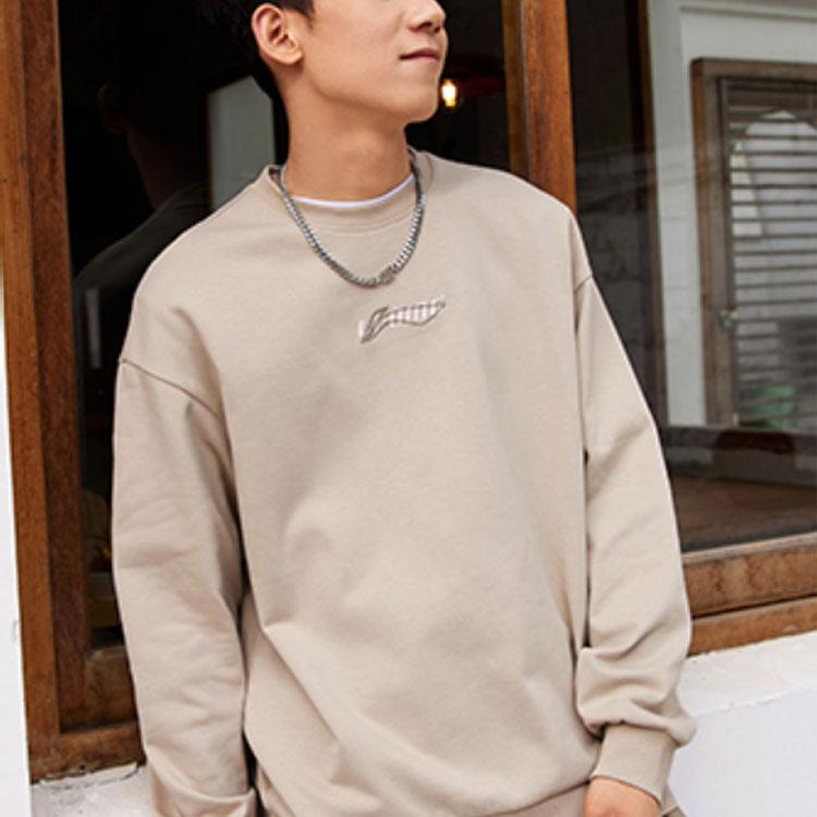Li Ning Sports Fashion Series Logo Embroidered Sweatshirt Unisex Sweatshirt Cashmere-Gray AWDS587-5