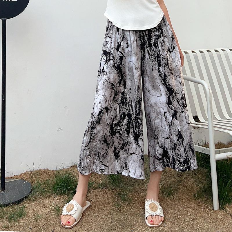 Damen Frühling und Sommer Neu Süßes Blumenmuster Draußen Tragen Baumwolle Locker Freizeit Neun-Minuten-Hose Rock Hose