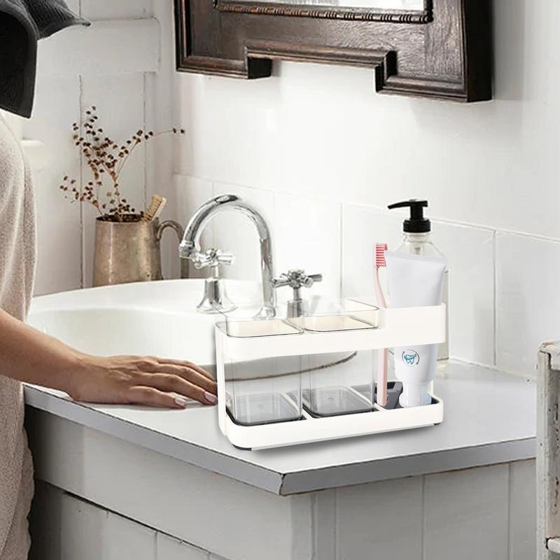 Toothbrush Holders For Bathrooms Tooth Brushing Holder With 2 Cups 4 Slots Toothbrush Holder Cup Toothbrush And Toothpaste