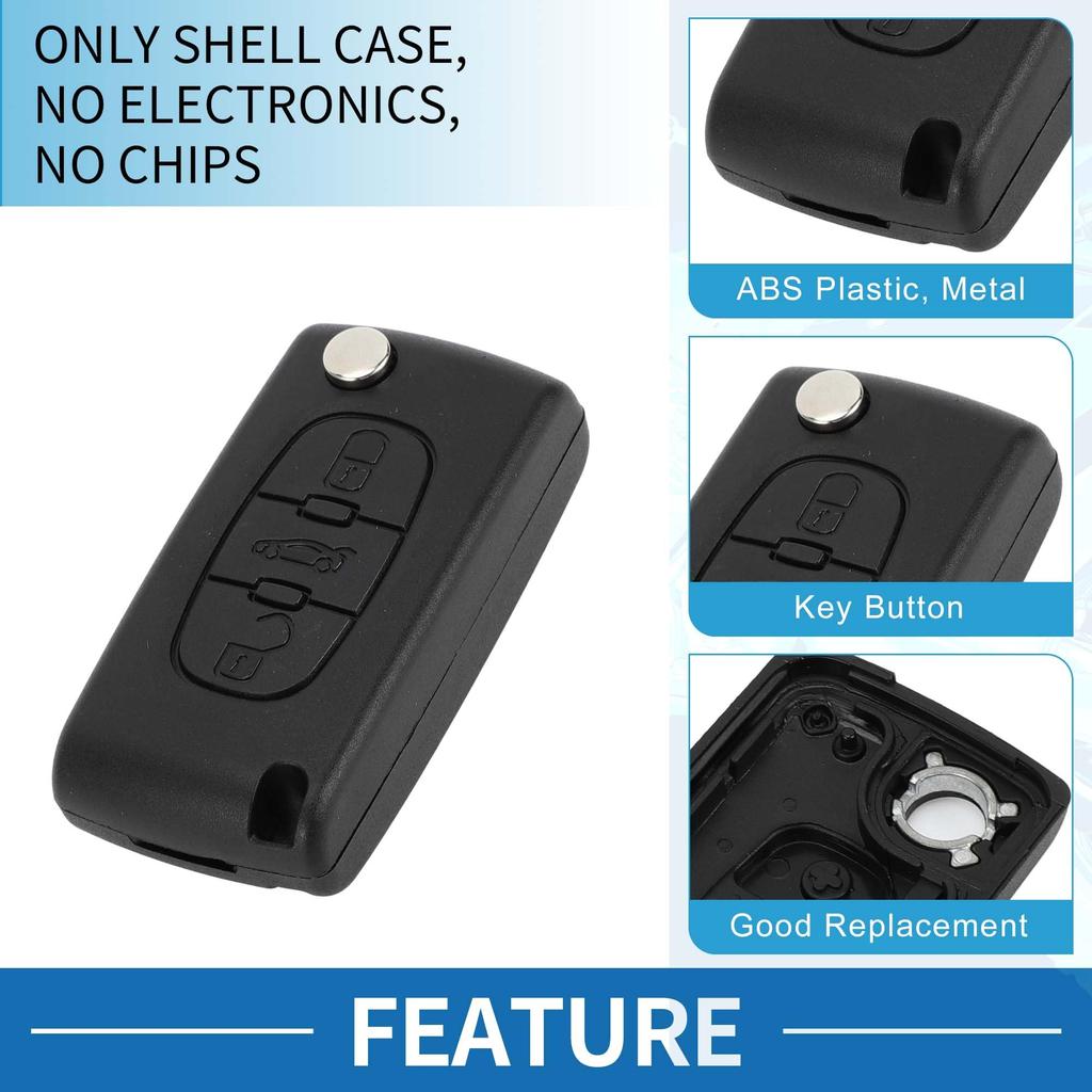 [A ABSOPRO] Peugeot 3 Button Key Shell Case Keyless Entry Remote Key Fob Replacement Case for 207