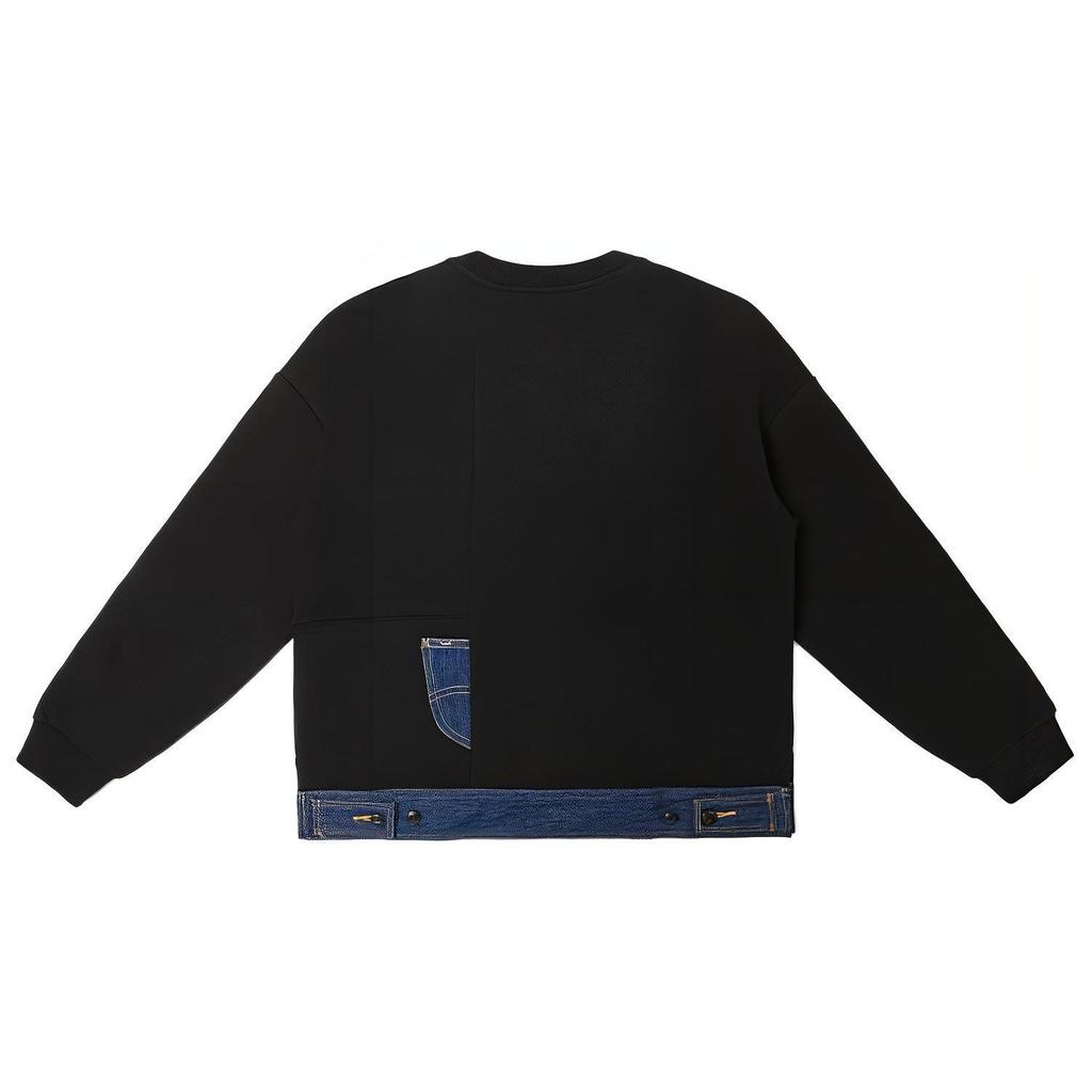 Lee Denim Patchwork Round Neck Pullover Sweatshirt Women Sweatshirt Black LWT004232CUH00F-K11000