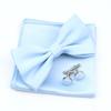 Einfarbiges Herren-Fliege-Taschentuch-Manschettenknopf-Set aus Polyester, Schmetterling, Hochzeit, Party, Abendessen, Zubehör