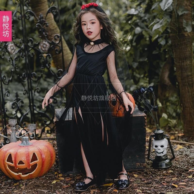 Halloween Costumes Kids Costumes Girls Dark Demon Ghost Bride Long Dress Vampire Witch Witch