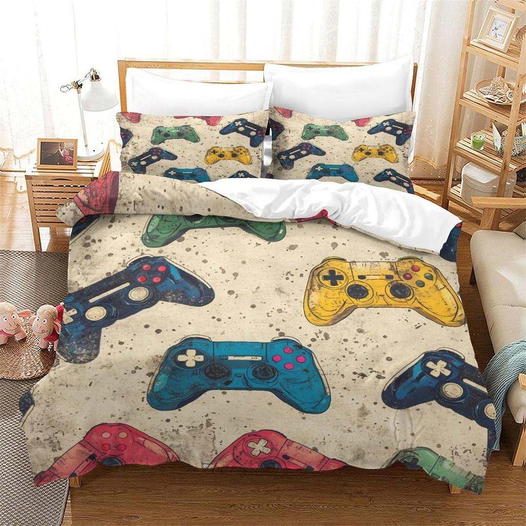 Boy Teens Youth Gamer Duvet Cover Microfiber Dorm Decoration,3D Video Game Game Controller Bedding Set With Matching Pillowcases