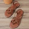 2024 Women's Large Size Toe Post Flat Sandals - Summer Woven Hollow Slip-On Design