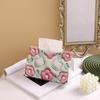 Bedruckte Taschentuchbox mit 3D-Cartoon-Blumenmuster, Knopfverschluss, Kunstleder, tragbar, für Wohnzimmer, Büro, Auto, Seidenpapierspender, Serviettenbehälter