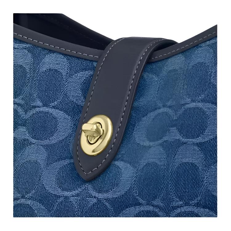 Coach Hadley 25 Classic Logo Denim And Leather Shoulder Bag Medium Women shoulder bag Indigo CDB98-IMTYV