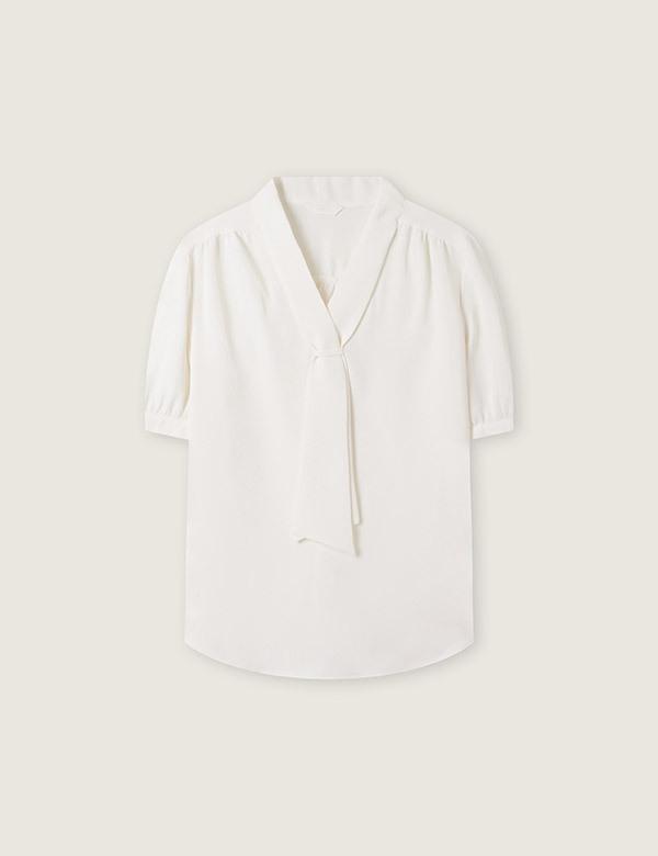 ROEM Basic Short Sleeve Fixed Tie Blouse Rmblg24R04