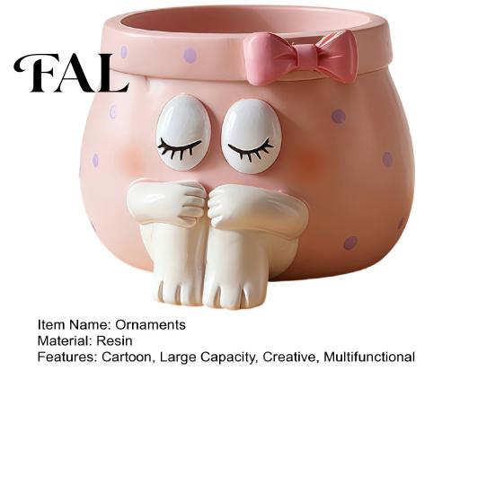 Cute Gift for Her Cartoon Girl Pen Holder, Resin Makeup Brush Decorative Desktop Unique Birthday Gifts Girls Organizer with Bow Design, Sundries